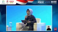 Deputi Bidang Ekonomi Amalia Widyasanti dalam acara Konsultasi Publik Penyusunan Rencana Pembangunan Jangka Panjang Nasional (RPJPN), Jumat (19/5/2023).