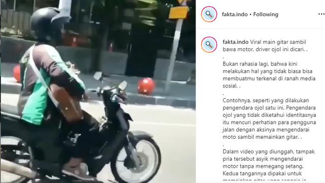 Seperti dilansir akun Instagram @fakta.indo, terlihat video seorang pria sedang asik bermain gitar saat berkendara motor.