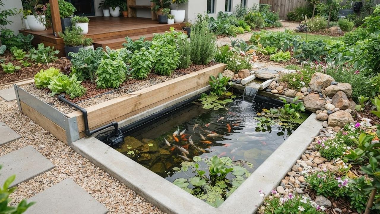 Kolam Mini dengan Sistem Aquaponik Sederhana (AI Generated)