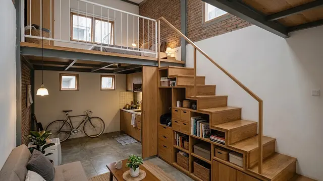 Rumah Mezzanine dengan Tangga Multifungsi