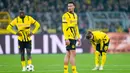 Barcelona sukses meraup tiga poin penting saat bertandang ke markas Borussia Dortmund pada laga Liga Champions. Pertandingan berjalan sengit, Dortmund dua kali mengejar, tapi Blaugrana akhirnya menang dengan skor 3-2. (AP Photo/Martin Meissner)