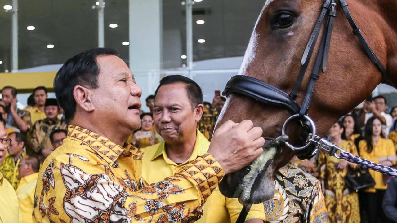 Sesekali Prabowo Subianto juga terlihat memeriksa kondisi kuda.