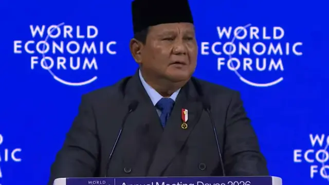 Presiden Prabowo Subianto di World Economic Forum (WEF) Davos, Swiss, Kamis (22/1/2026). (Foto: tangkapan layar/youtube Badan Komunikasi Pemerintah RI)