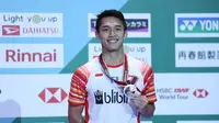 Tunggal putra Indonesia Jonatan Christie menjadi runner up Japan Open 2019 setelah kalah dari andalan tuan rumah Kento Momota di final, Minggu (28/7/2019), (foto: PBSI)