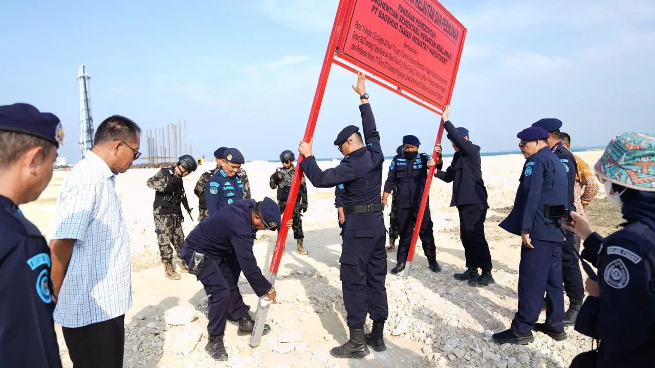 Kementerian Kelautan dan Perikanan (KKP) menghentikan proyek reklamasi tambang nikel di Morowali, Sulawesi Tengah pada Kamis (16/3/2023). (Dok KKP)