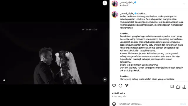 Umi Pipik Sampaikan Pesan Pernikahan Penuh Makna untuk Adiba Khanza dan Egy Maulana Vikri