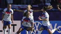 Selebrasi&nbsp;Georgia Stanway dkk. dalam laga Inggris vs Belanda di Euro Wanita 2025, Rabu (9/7/2025). (AP Photo/Alessandra Tarantino)
