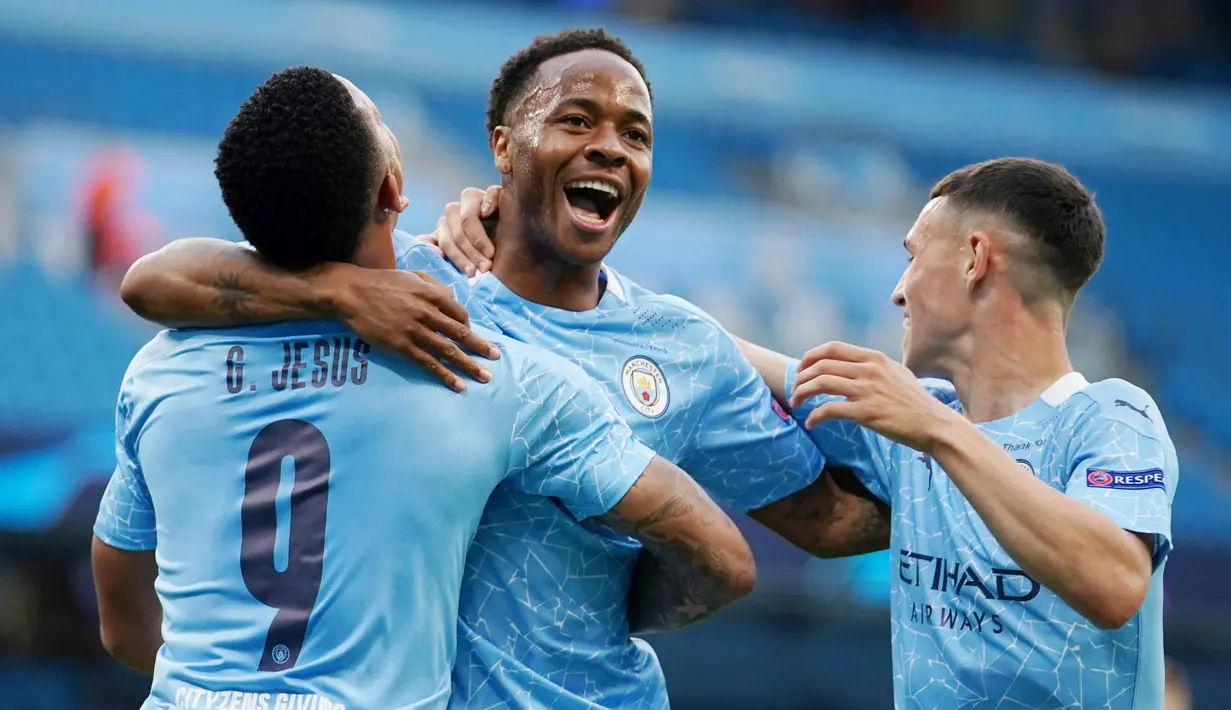 4. Raheem Sterling (Manchester City) - Bomber berusia 25 tahun ini tampil cukup tajam untuk Manchester City. Di ajang Liga Champions musim 2019/2020 ia telah mencetak enam gol. (Dave Thompson/POOL/ AFP)