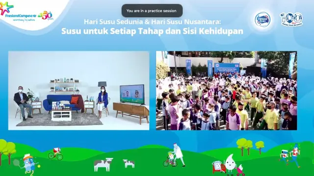 Narasumber bersama siswa dan siswi dari SDN 01 Kuningan Barat turut merayakan Hari Susu Sedunia dan Hari Susu Nusantara 2022 dengan melakukan prosesi Milktoast.(Dokumen: Frisian Flag Indonesia)