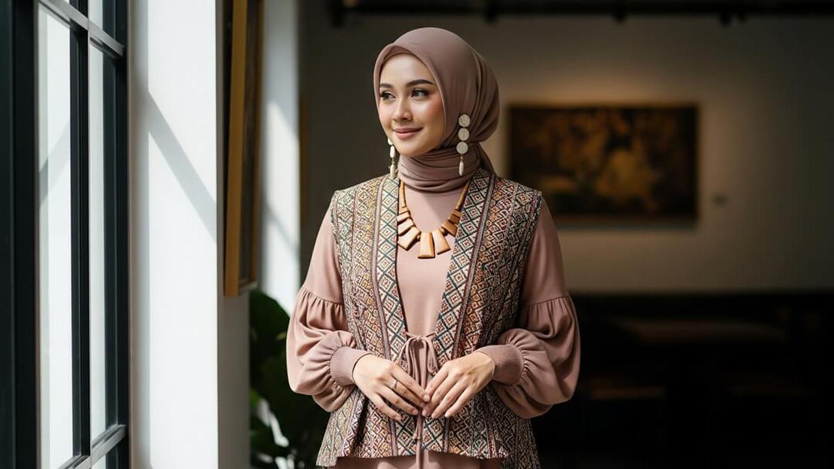 7 Model Gamis Kombinasi Vest Etnik Tren 2025, Tampil Elegan dan Kekinian