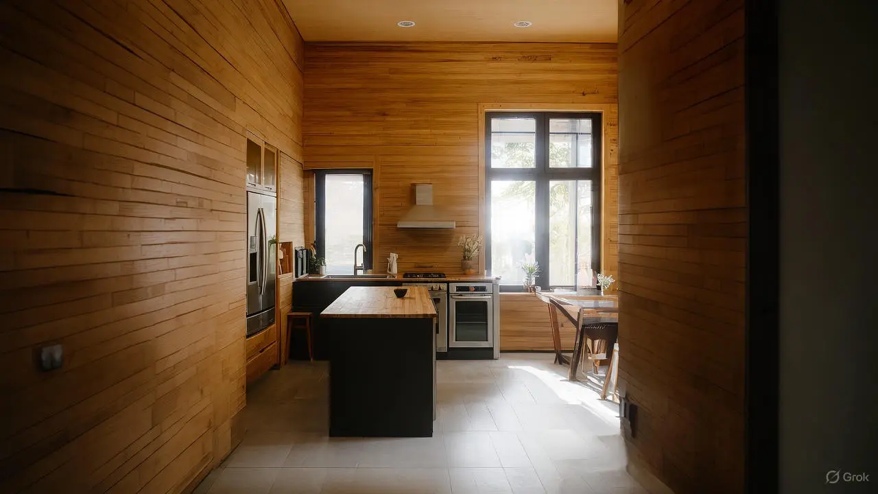 Model Dapur Rumah Sederhana dengan Dinding Kayu yang Tetap Elegan/Ilustrasi AI