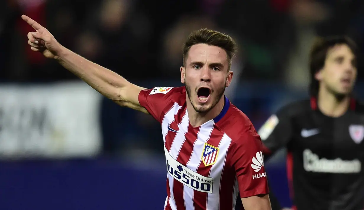  Saul Niguez mencetak satu gol untuk kemenangan Atletico Madrid pada lanjutan La Liga Spanyol pekan ke-23. (AFP/Javier Soriano)