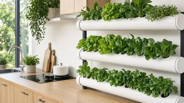 Ide Kebun Sayur Vertikal dari Paralon Bekas di Dapur Terbuka (AI Generated)