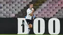 Pemain Atalanta, Timothy Castagne merayakan golnya ke gawang Napoli pada laga perempat final Coppa Italia di San Paolo stadium, Naples, (2/1/2018). Napoli kalah dari Atalanta 1-2. (Ciro Fusco/ANSA via AP)