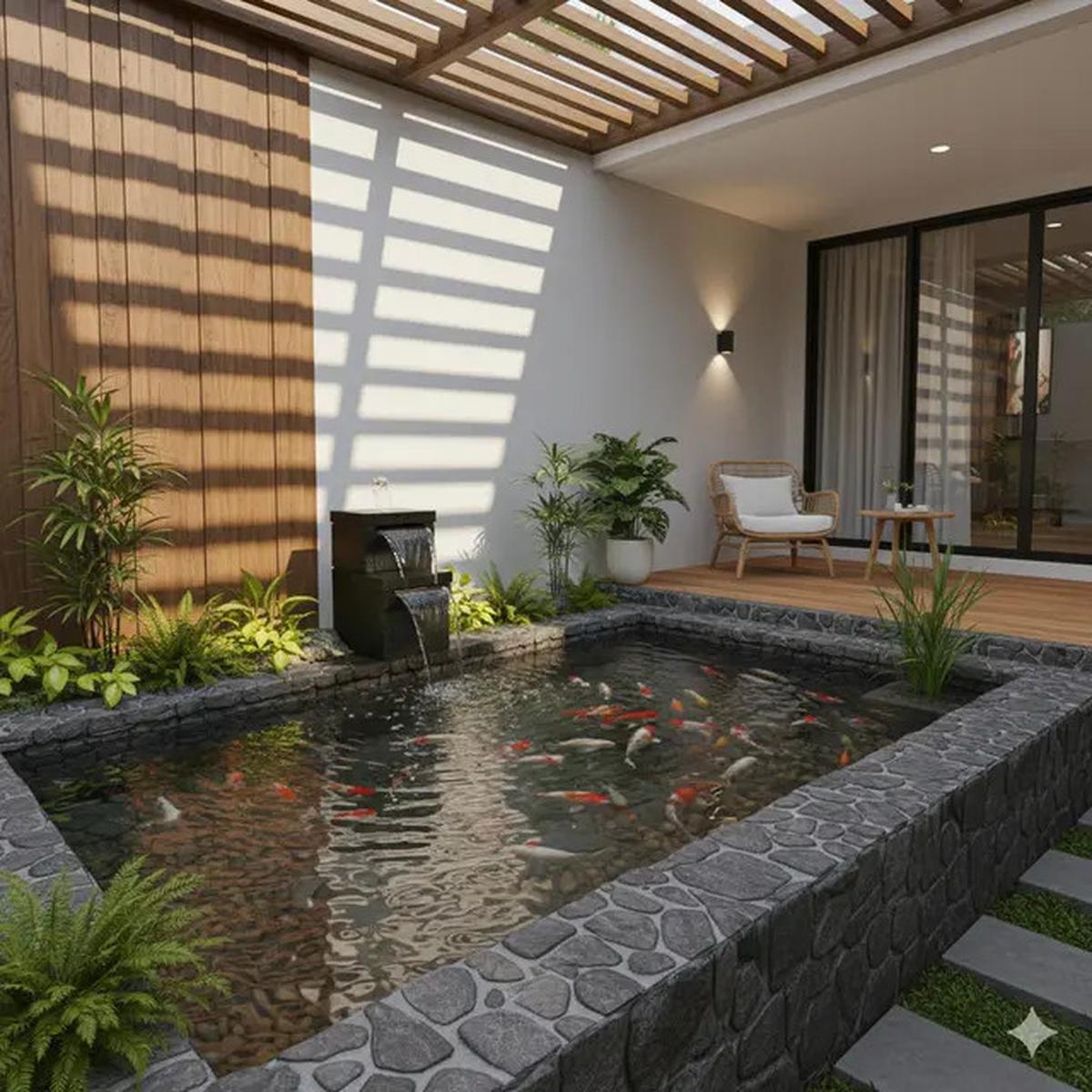 7 Model Kolam Ikan Mini dengan Air Mancur di Teras Rumah, Bikin Suasana Lebih Asri