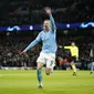 Selebrasi Erling Haaland pada pertandingan Manchester City vs Leipzig di Liga Champions (AP)