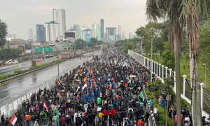 Demo 28 Agustus di Gedung DPR/MPR. (Liputan6.com/Ady)