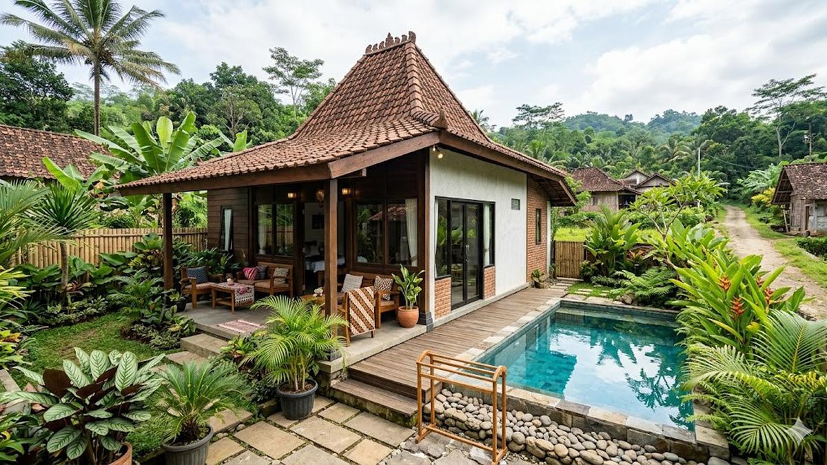 8 Inspirasi Desain Rumah Kampung Modern Plus Kolam Renang Ukuran 2x3 Meter