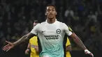 Penyerang Brighton & Hove Albion, Joao Pedro merayakan gol yang dicetaknya ke gawang AEK Athena pada pekan ke-5 grup B Liga Europa di OPAP Arena, di Athena, Jumat (1/12/2023) dini hari WIB. (AP Photo/Thanassis Stavrakis)