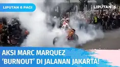 Parade MotoGP dari Istana Negara-Bundaran HI disambut antusias oleh warga bahkan ada yang hingga naik ke atas pagar demi melihat pembalap idolanya. Marc Marquez menunjukkan aksi ‘burnout’ bikin heboh.