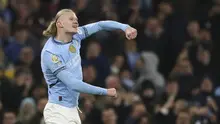 Erling Haaland merayakan gol pada laga Man City vs Chelsea di Premier Leafue 2024/2025 (c) AP Photo/Scott Heppell