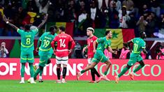 Pemain Senegal, Sadio Mane, melakukan selebrasi setelah mencetak gol ke gawang Mesir pada laga  semifinal Piala Afrika di Stadion Grand Stade de Tangier, Tangier, Maroko, Kamis (15/1/2026) dini hari WIB. (AP Photo/Mohamed Bounaji)