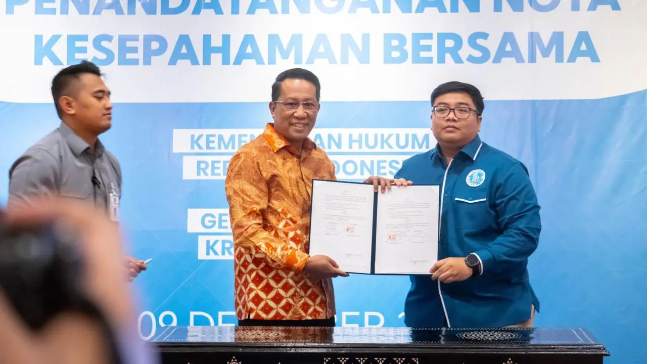 Kementerian Hukum (Kemenkum) Gerakan Ekonomi Kreatif Nasional (Gekrafs) menandatangani Nota Kesepahaman Bersama (MoU).