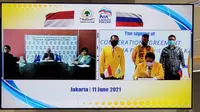 Ketua Umum Partai Golkar Airlangga Hartarto  menandatangani  perjanjian kerja sama dalam berbagai bidang dengan United Russia Party. (Istimewa)