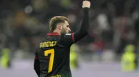 Santiago Gimenez mencetak gol tunggal kemenangan AC Milan atas Hellas Verona pada laga pekan ke-25 Serie A San Siro, Minggu (16/02/2025) dini hari WIB. (AP&nbsp;Photo/Luca Bruno)