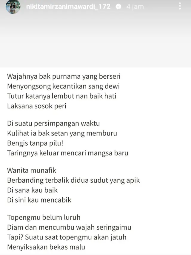 Unggahan Nikita Mirzani. (Foto: Dok. Instagram @nikitamirzanimawardi_172)