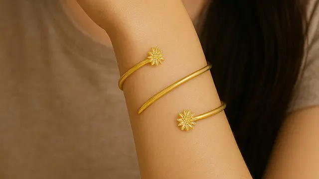 Model Gelang Emas Elegan 2 Gram Motif Bunga Matahari Trendi (Image by ChatGPT)