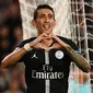 Gelandang PSG, Angel Di Maria, merayakan gol yang dicetaknya ke gawang Red Star pada laga Liga Champions di Stadion Parc des Princes, Paris, Rabu (3/10/2018). PSG menang 6-1 atas Red Star. (AFP/Franck Fife)