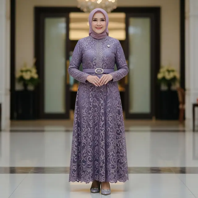 Model Gamis Brokat untuk Usia 50 Tahun ke Atas