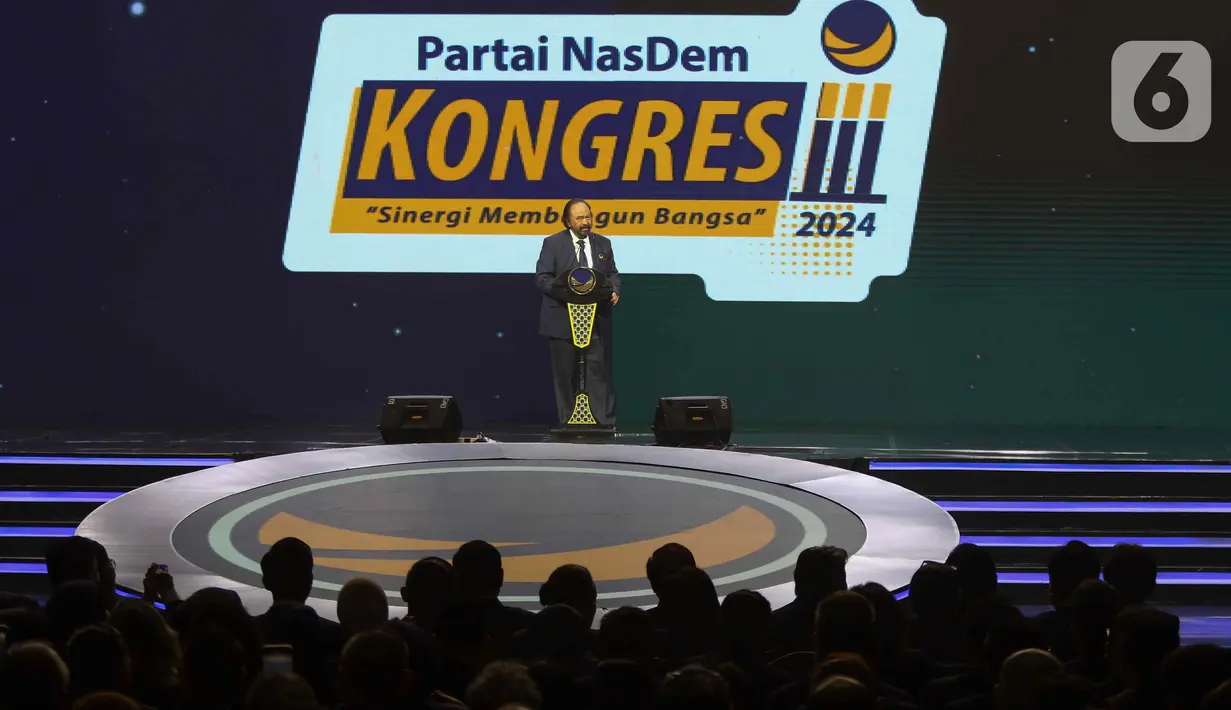 Pada penutupan Kongres tersebut Surya Paloh kembali ditetapkan sebagai Ketua Umum Partai NasDem periode 2024-2029. (Liputan6.com/Herman Zakharia)