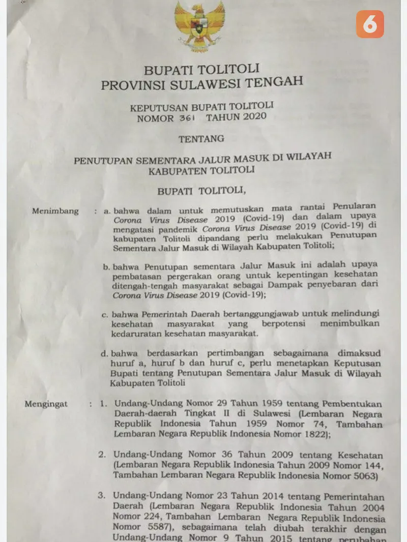 surat keputusan bupati tolitoli