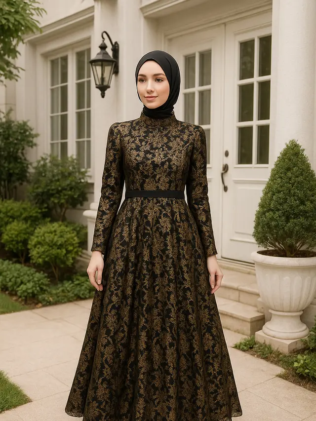 Gamis Modern dengan Sentuhan Brokat