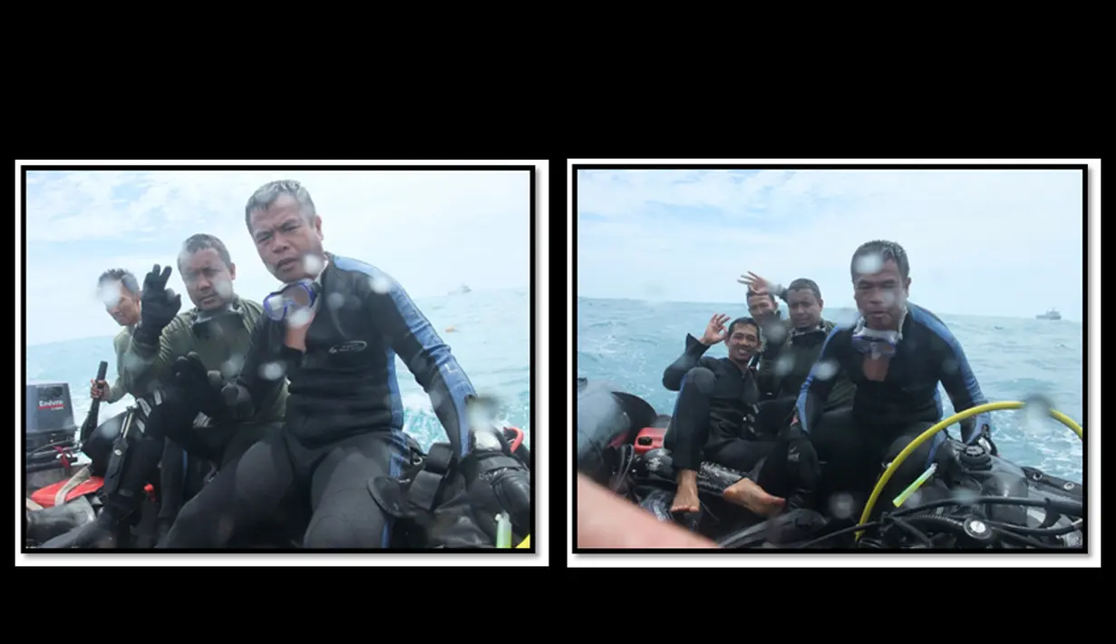 Penyelaman dilakukan penyelam gabungan TNI AL (Denjaka, Kopaska, Taifib, Dislambair) yang berada di kapal MGS Geosurvey, Selat Karimata, Rabu (7/1/2015). (Dokumentasi TNI)