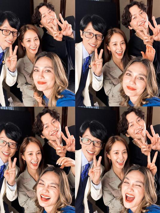 Luna Maya berfoto bersama ketiga cast The Zone, Yuri SNSD, Yoo Jae Suk hingga Lee Kwang Soo. (Foto: Instagram/ lunamaya)