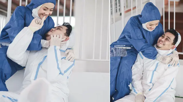 Bertemu Saat Karantina, Pasangan Perawat Ini Pilih Kenakan APD Saat Prewedding. (Sumber: Facebook/Taufiq Noor)