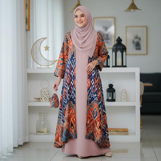 3. Gamis Outer Set Motif Etnik Modern