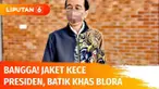 Usai meresmikan Bandara Ngloram, Presiden Joko Widodo dan Ibu Negara, Iriana mampir ke beberapa gerai UMKM. Jaket batik khas Blora bermotif Garuda ini berhasil memikat hati Presiden, langsung dicoba dan dibeli.