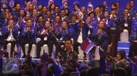 Agus Yudhoyono dan Sylviana Murni saat menghadiri acara HUT ke-15 Partai Demokrat, di JCC Jakarta, Selasa (7/2).(Liputan6.com/Helmi Afandi)
