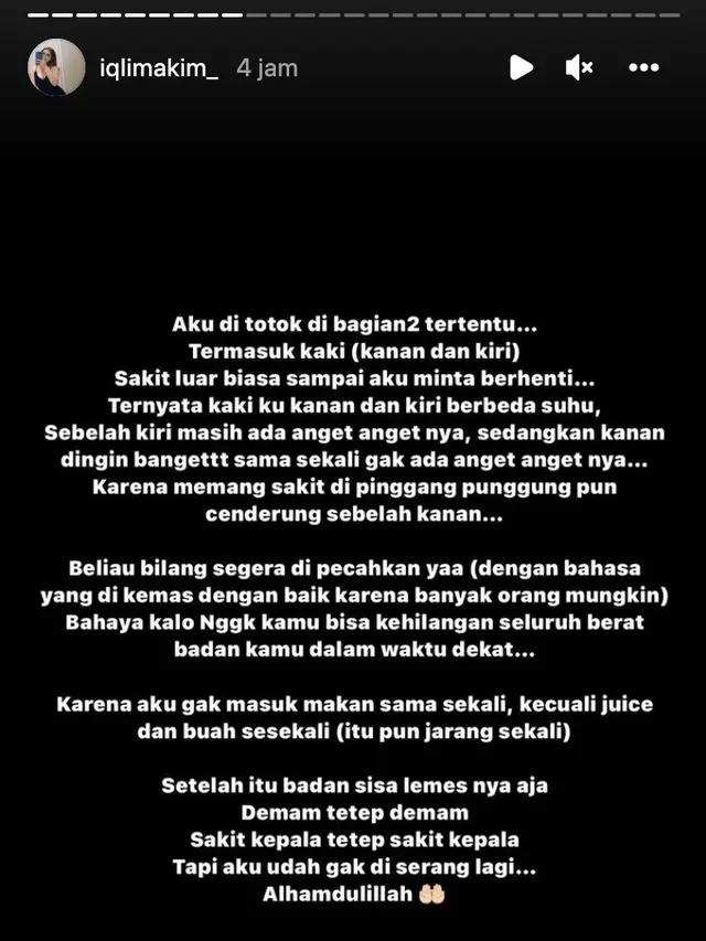 Unggahan Iqlima Kim. (Foto: Dok. Instagram @iqlimakim_)