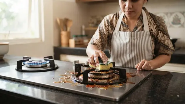 Tumpahan Makanan dan Tumpukan Minyak di Kompor