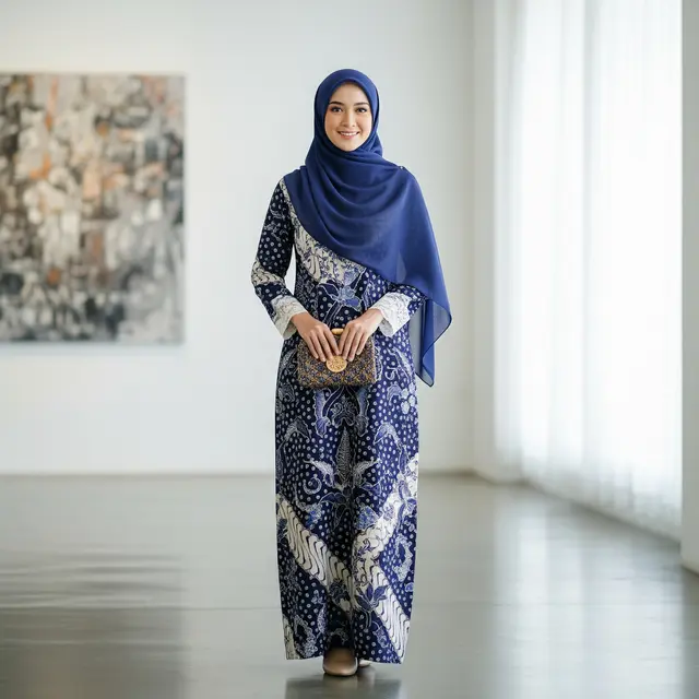 9 Model Gamis Batik Brokat Desain Rapi dan Tidak Ramai