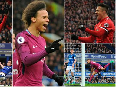 Inilah lima pencetak gol kemenangan untuk dua tim kota Manchester pada laga Premier League 2017/2018 pekan ke-32, (31/3/2018). (Photo/AFP/AP)