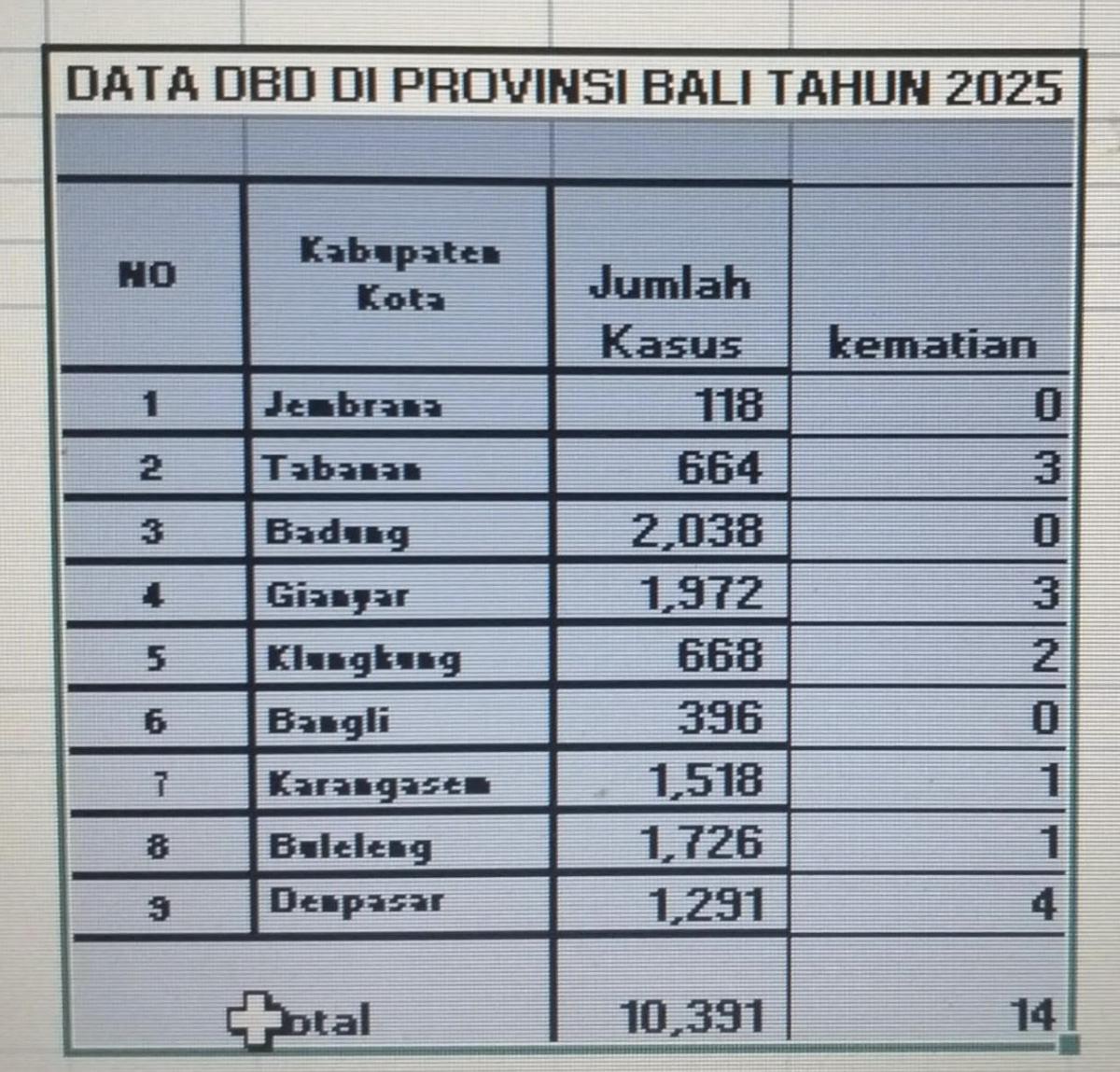 Kasus DBD di Bali 2025 Capai 10.391, Badung Tertinggi