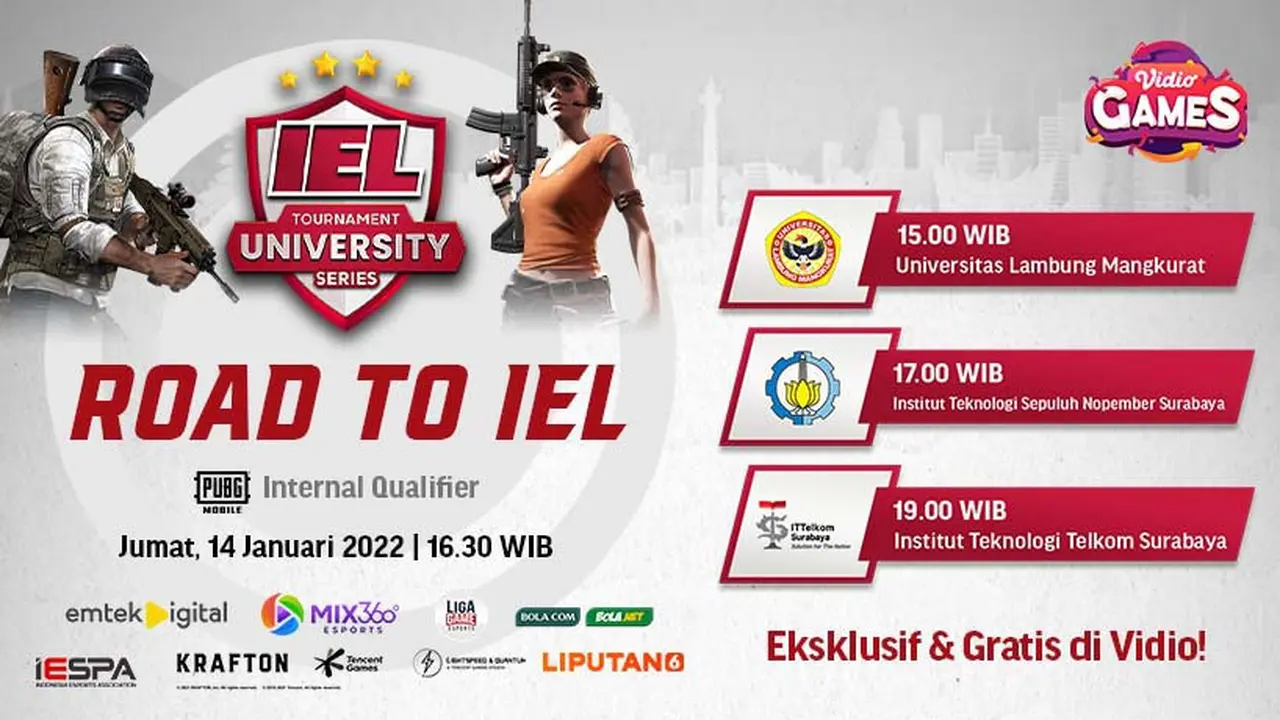 Link Live Streaming Road to IEL University Season 4 : PUBGM Internal Qualifier di Vidio, 14 Januari 2022