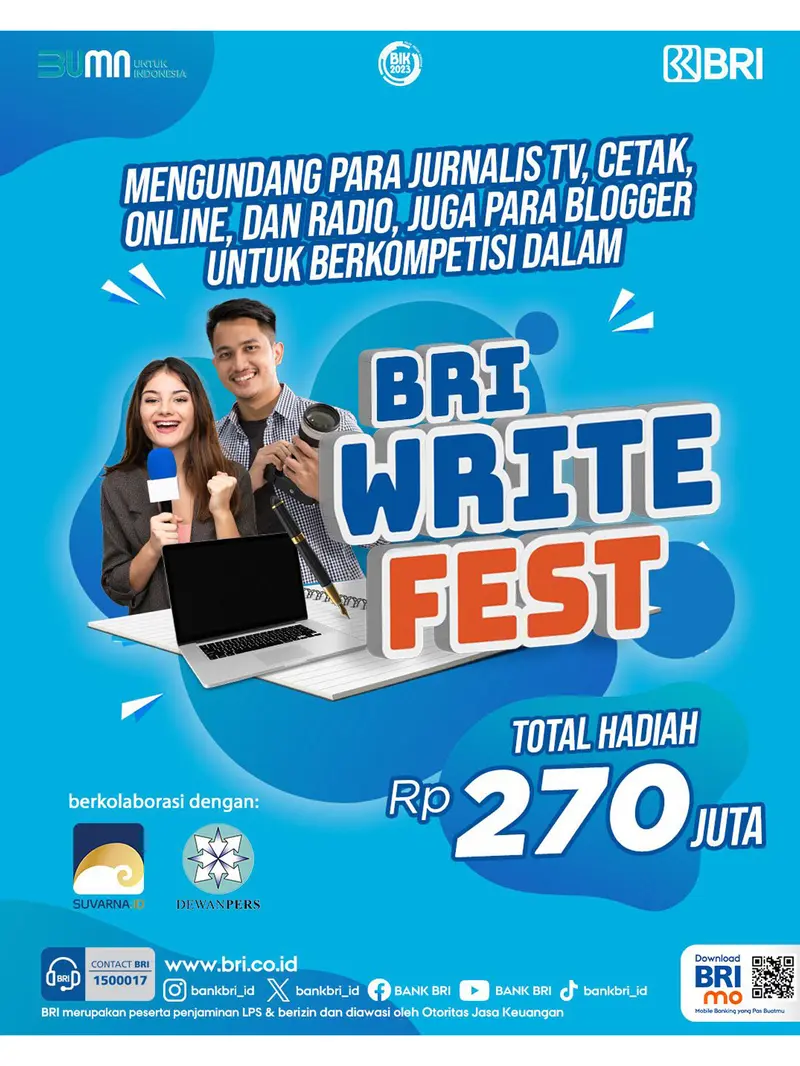 Kompetisi Menulis Karya Jurnalistik dan Creative+ Blog Berhadiah Total Rp270 Juta