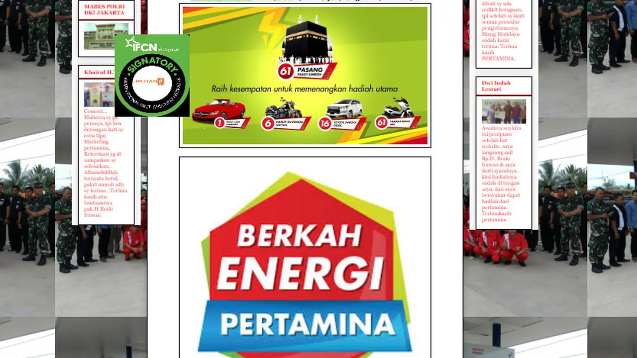 Cek Fakta Liputan6.com menelusuri informasi situs pembagian hadiah berkah Pertamina